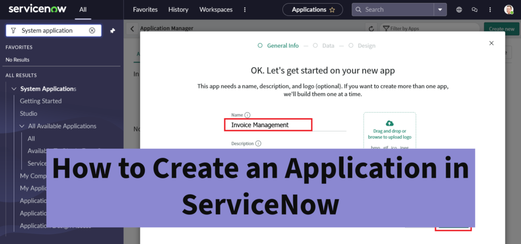 How to create an application in ServiceNow